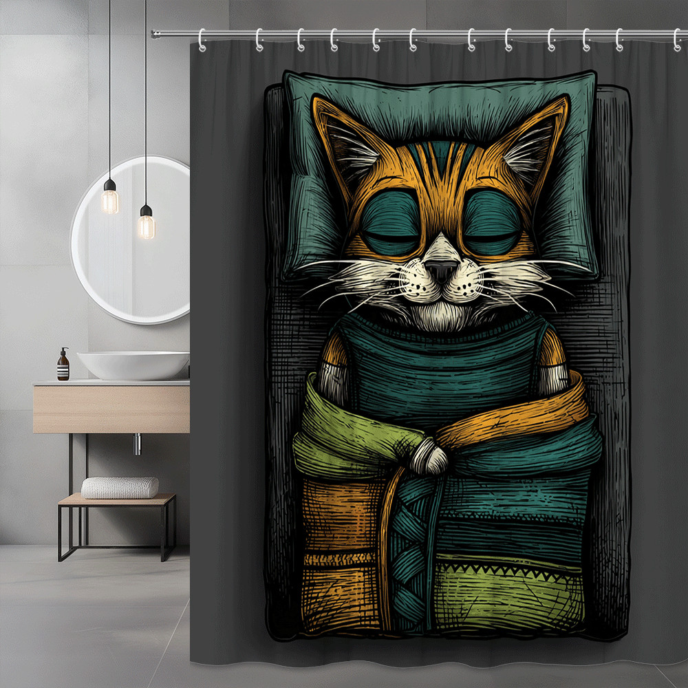 Cat Shower Curtain Boho Abstract Animal Print