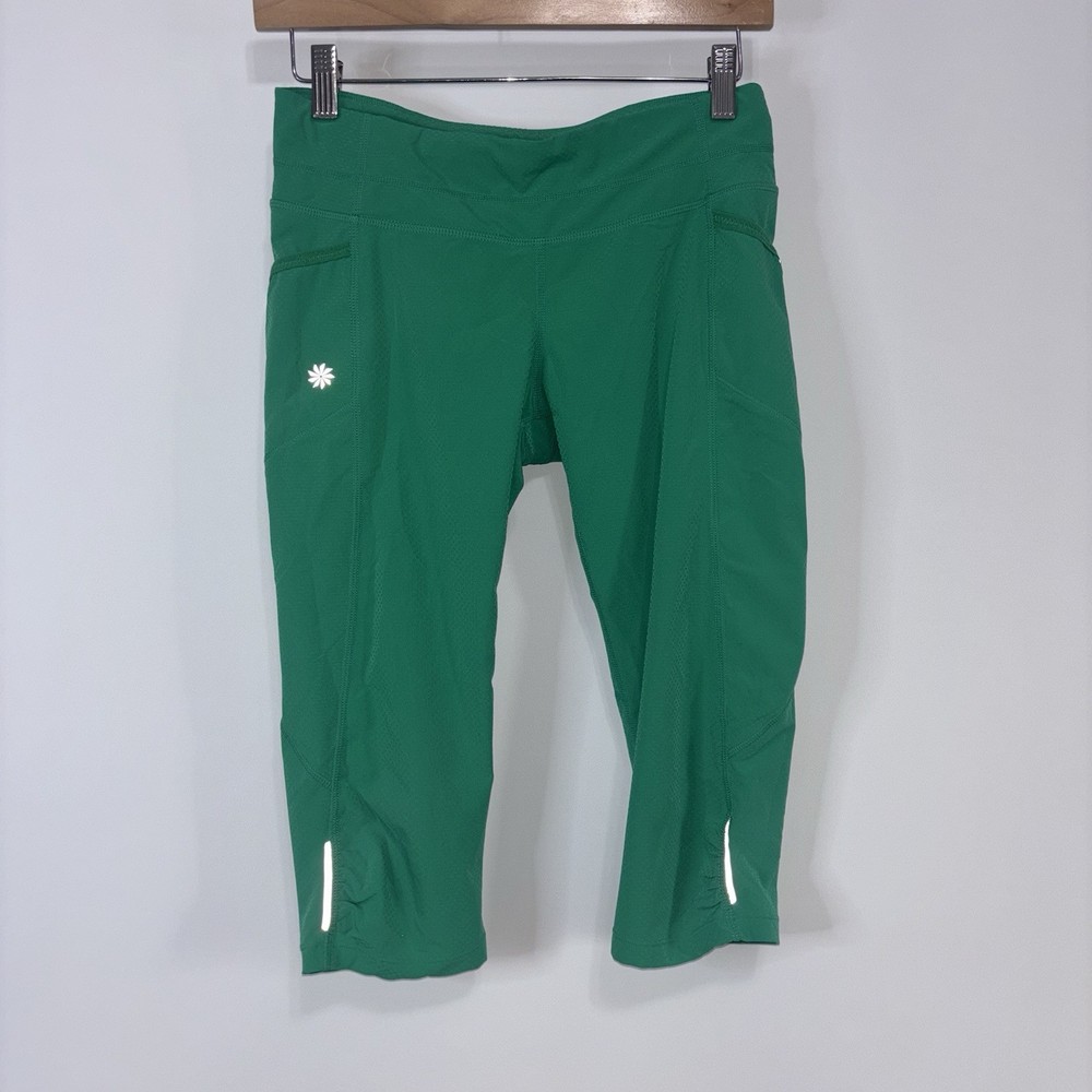 Athleta Dobby Green Capri Leggings Size Small Cropped Yoga Running Pants