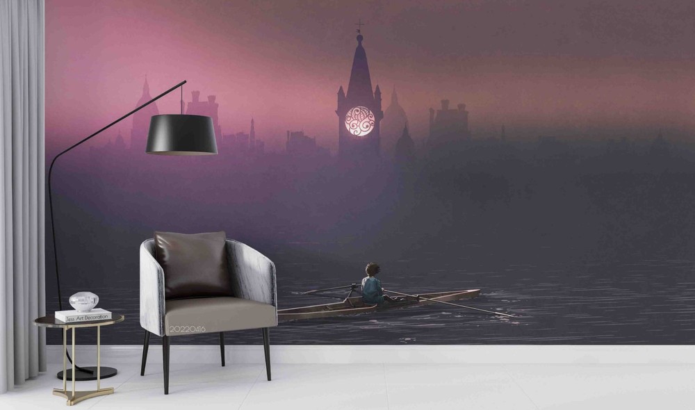 3D Fantasy Castle Sea Boy Illustration Wall Murals Wallpaper Murals Wall Sticker