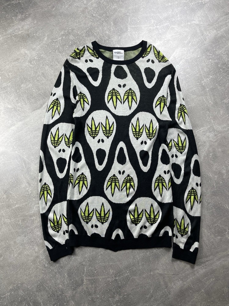 Adidas x Jeremy Scott “Ghost Weed Faces” All-Over Graphic Sweater Size M