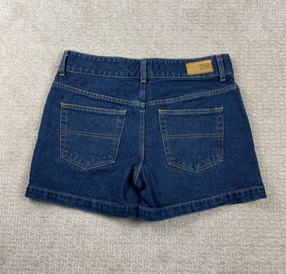 Vintage 90s Tommy Hilfiger Shorts Womens 8 Double Button Mid Rise Dark Denim Y2K