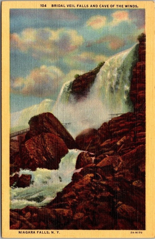 Vintage Linen Postcard Bridal Veil Falls Cave of Winds Niagara Falls NY