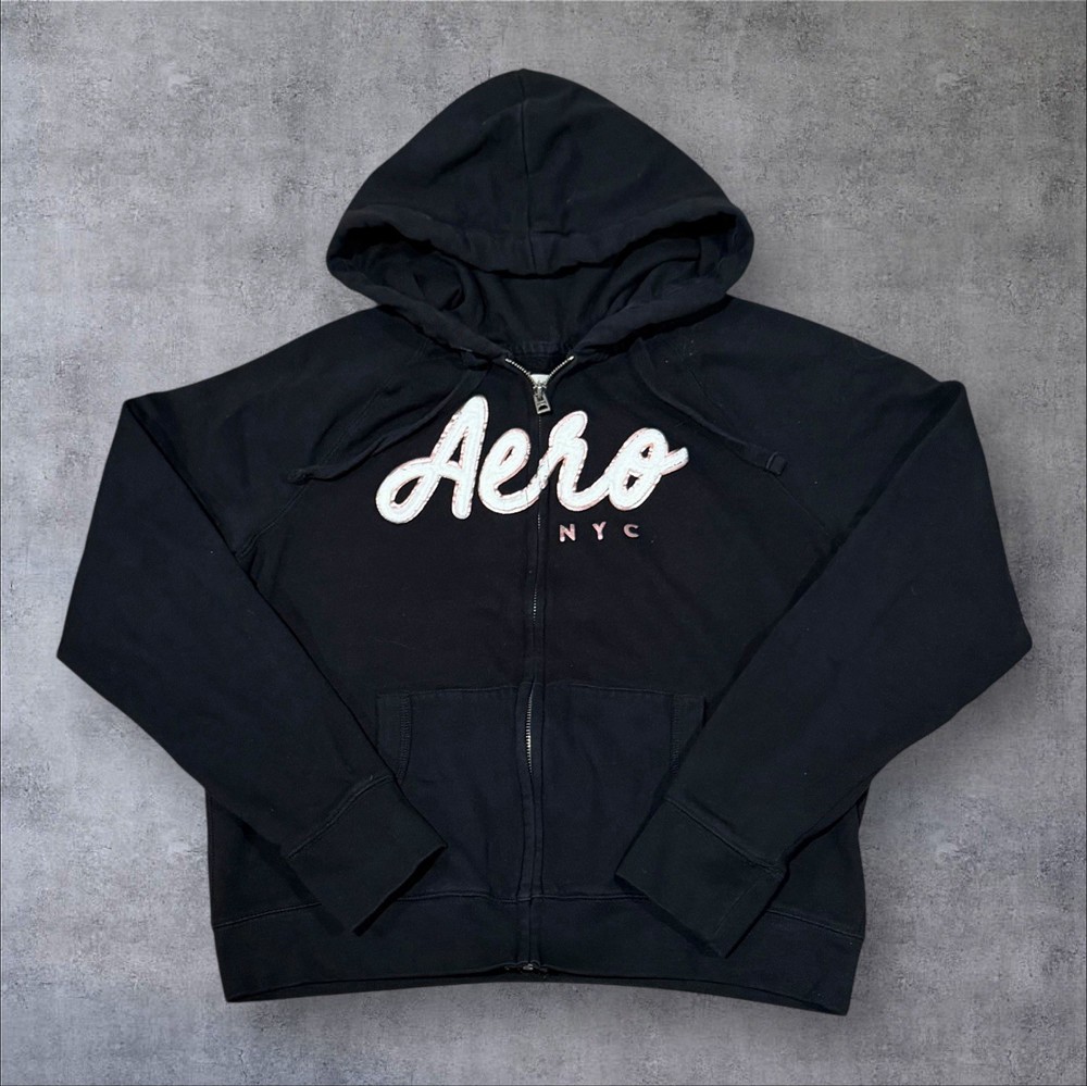Aeropostale Y2K Women’s Black Zip Up Hoodie Sweatshirt/ Sz: XL