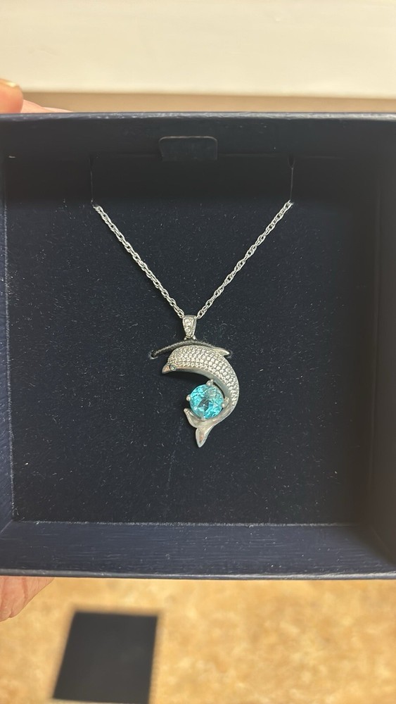 NIB Stauer Blue Topaz Dolphin Pendant & 18