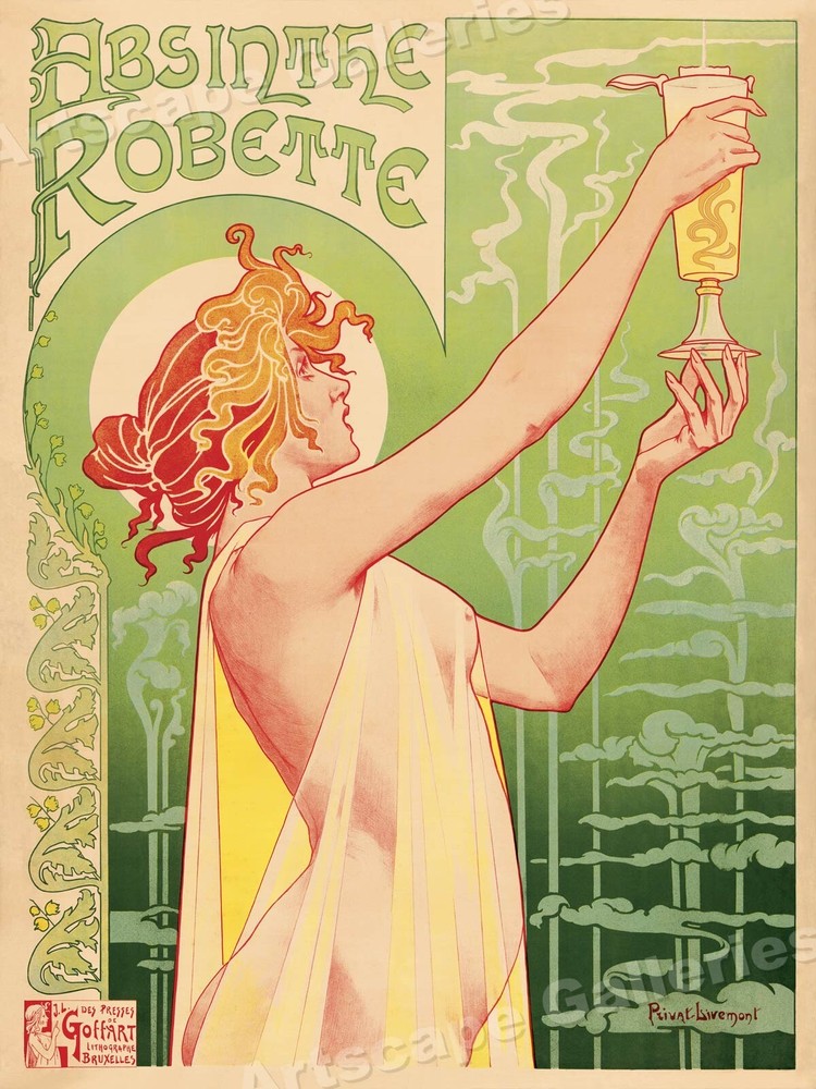 1890s Absinthe Robette Art Nouveau Privat Livemont Art Poster Print - 18x24-image