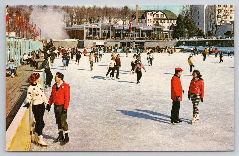 Vintage Concord Hotel Kiamesha Lake NY Ice Skating Rink Postcard 1960s 70s