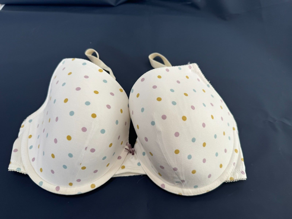 M&S Bra Underwired Padded Polka Dot Print Cotton Blend Bra Size 34DD White