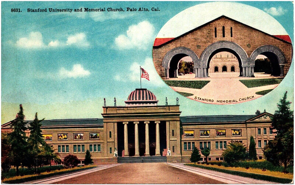 Stanford University and Memorial Church Palo Alto California 1900s Postcard