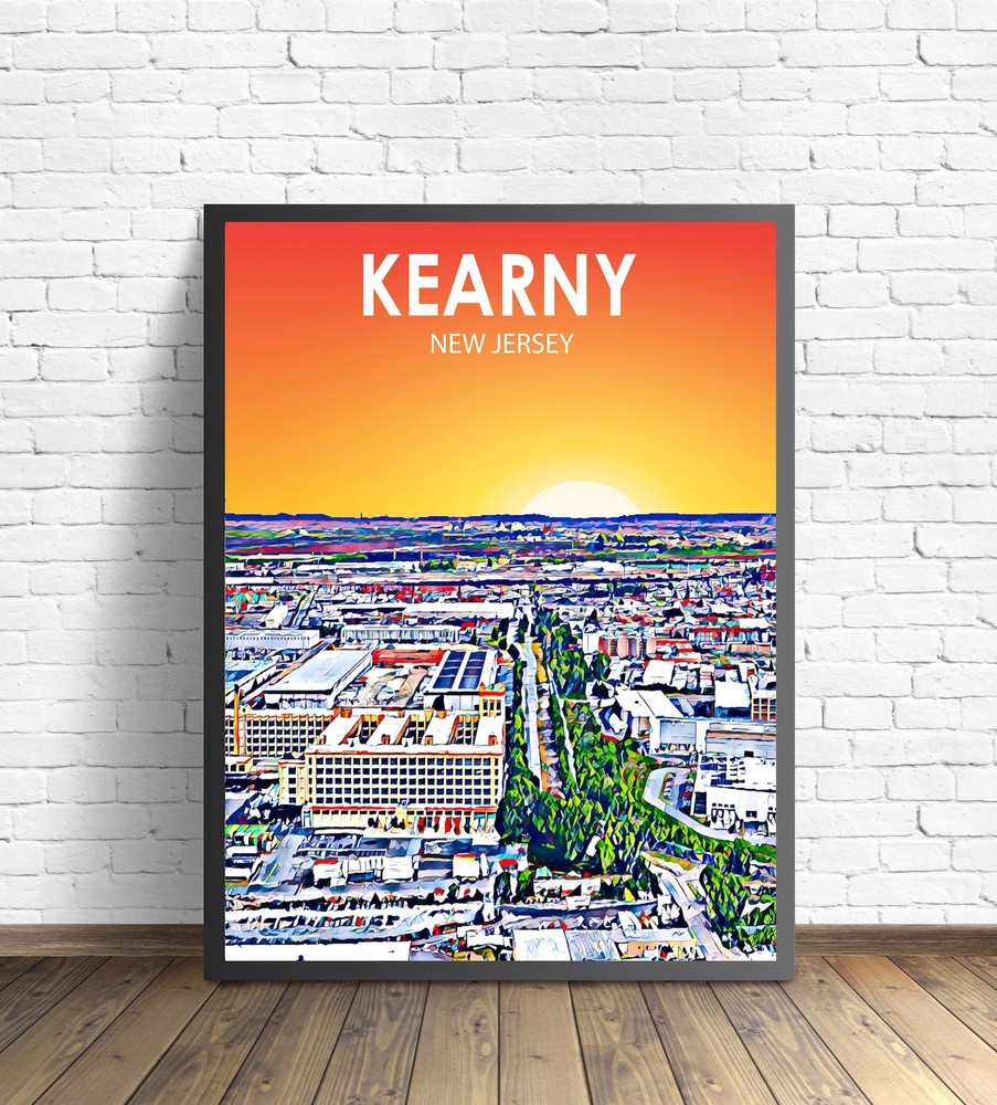 Kearny New Jersey Art Poster Sunset Landscape Poster Print Kearny City Framed