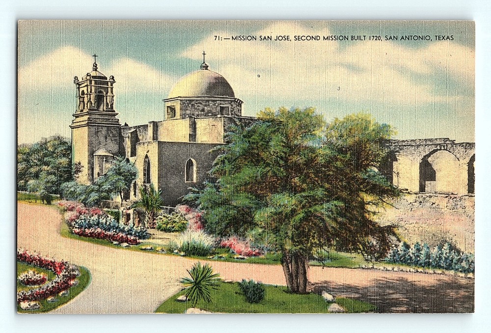 Mission San Jose Second Built in 1720 San Antonio Texas Linen Postcard G4