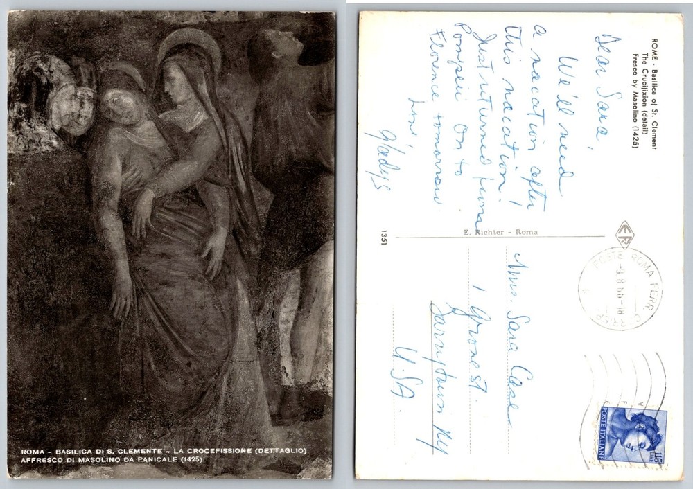 1961 Rome Basilica St. Clement Masolino Fresco Art Postcard Posted