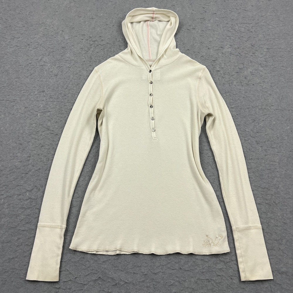 VTG American Eagle Hoodie Womens XL Ivory Thermal Henley Babydoll Bella Swan Y2K