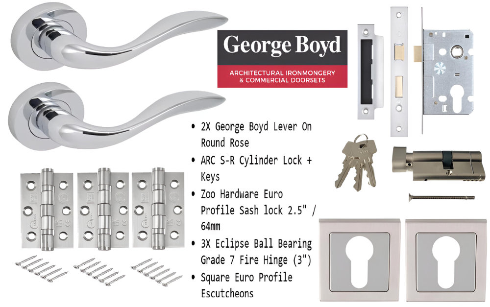 George Boyd Stainless Steel Lever On Round Rose Euro Cylinder Door Handle Pack