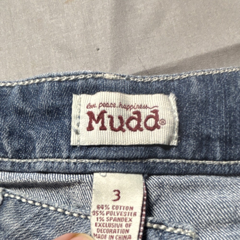 Mudd Juniors Cut-Off Denim Shorts Blue Size 3 5-Pocket Embroidered Accents