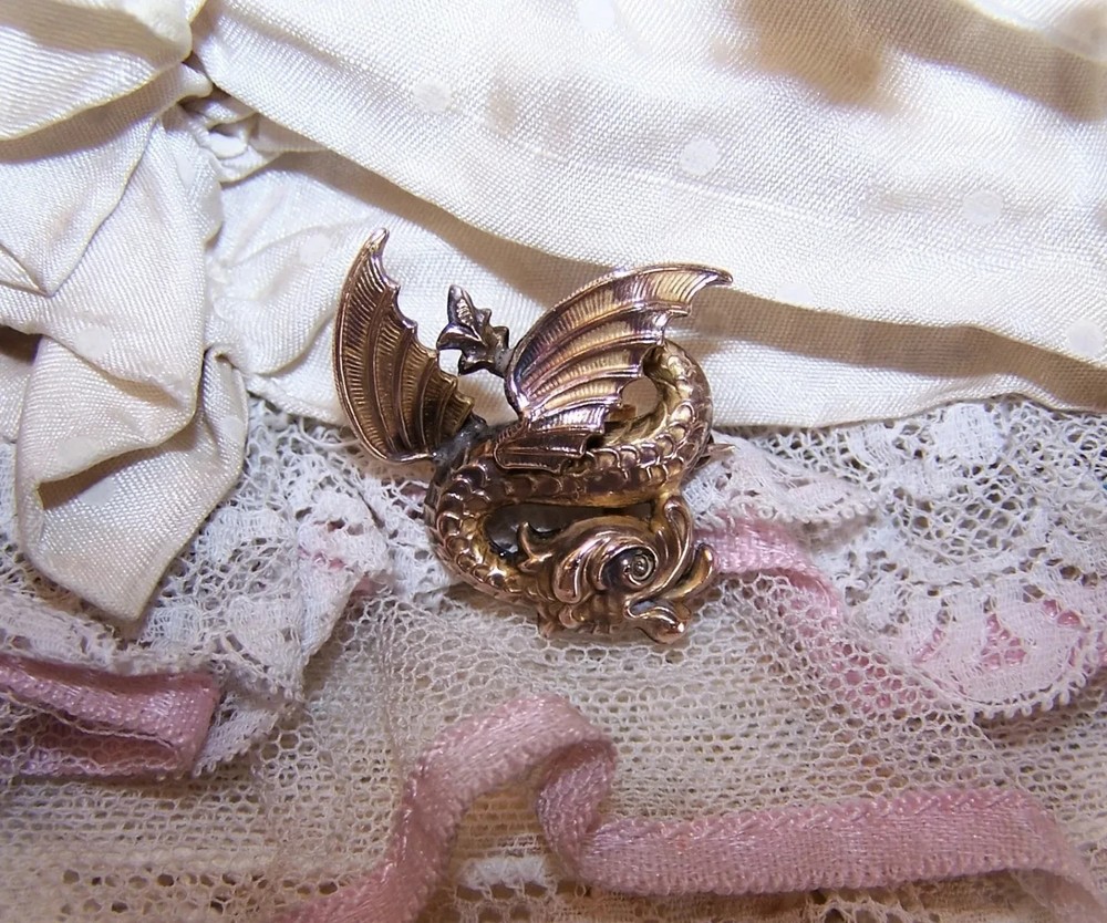 Antique ART NOUVEAU 14K Gold Watch - Lapel Pin | Flying Snake Creature Design