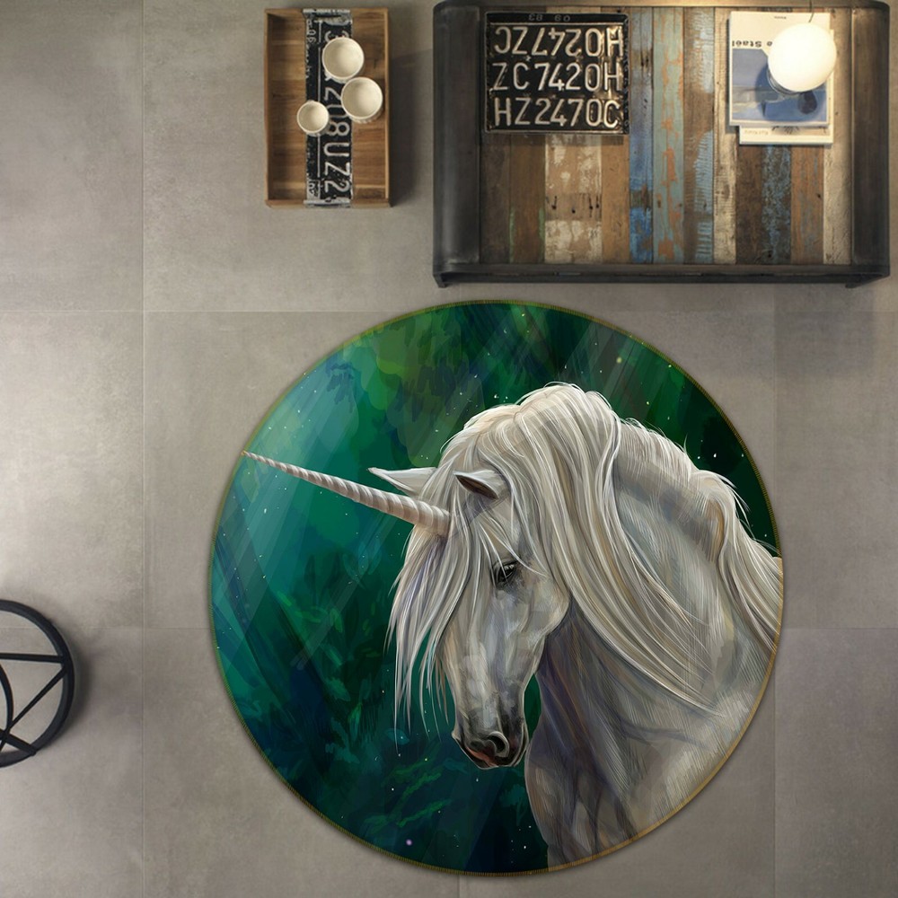 3D Forest White Unicorn Non-Slip Rug Mat Elegant Photo Carpet O1656