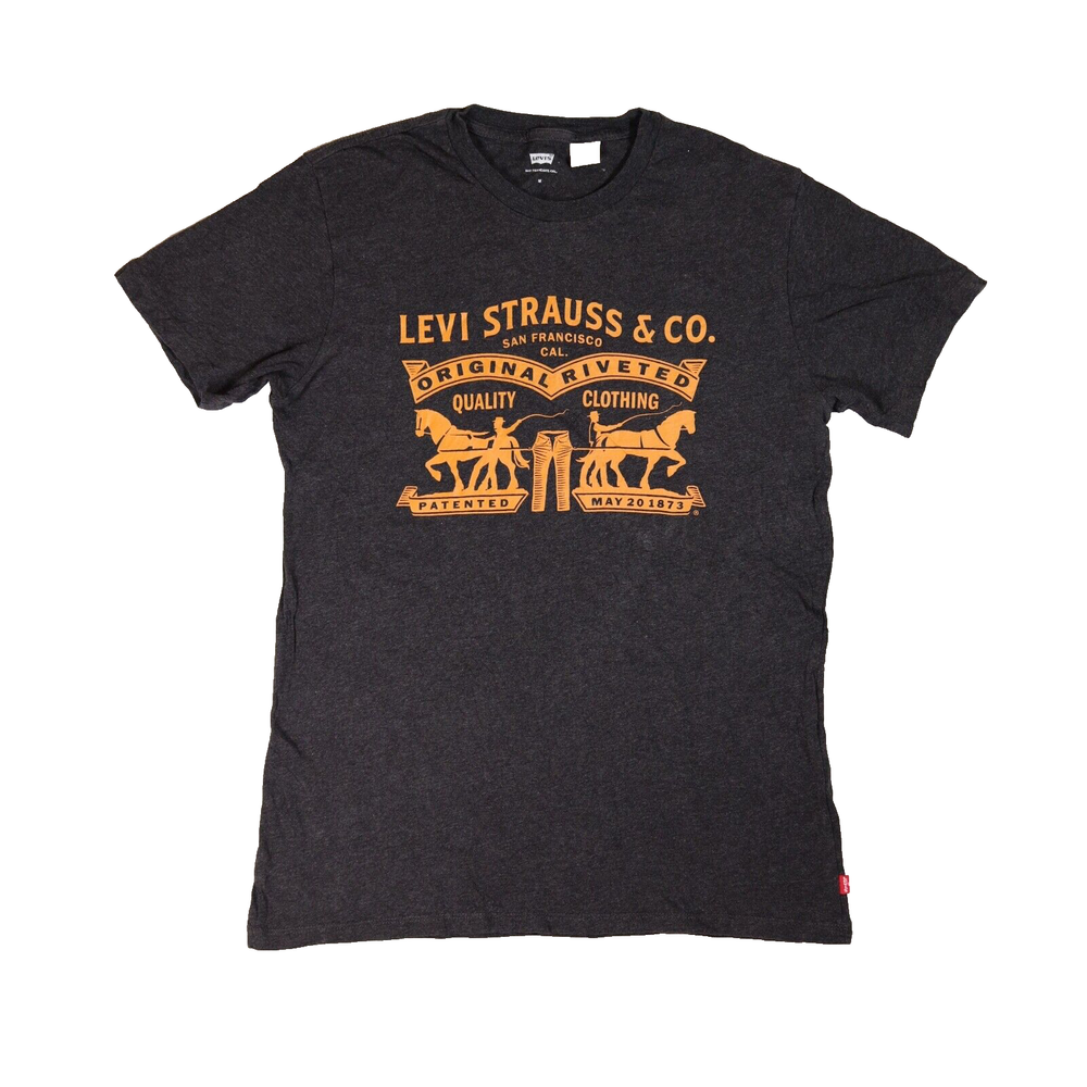 Levi's T-Shirt Women's Medium Charcoal Grey Mustard Graphic Print Chest 37