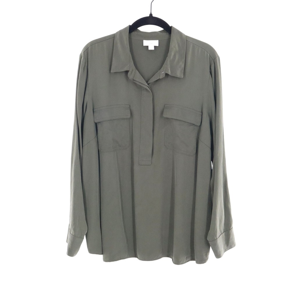 J. Jill Top Womens Petite L Olive Green Corporate Career Safari Professional