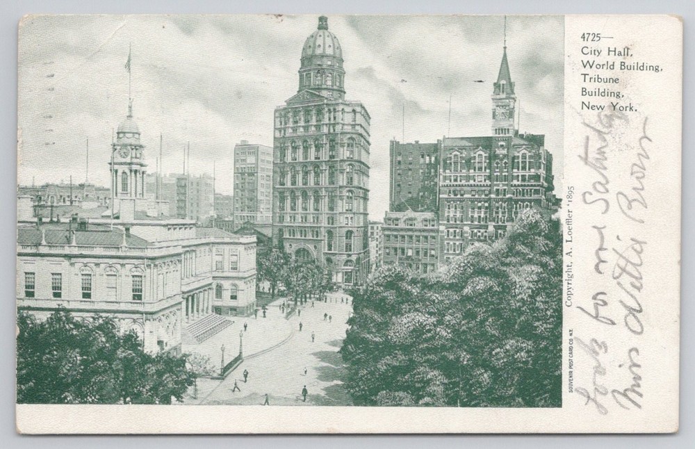 1906 NYC City Hall World Tribune Building New York Postcard