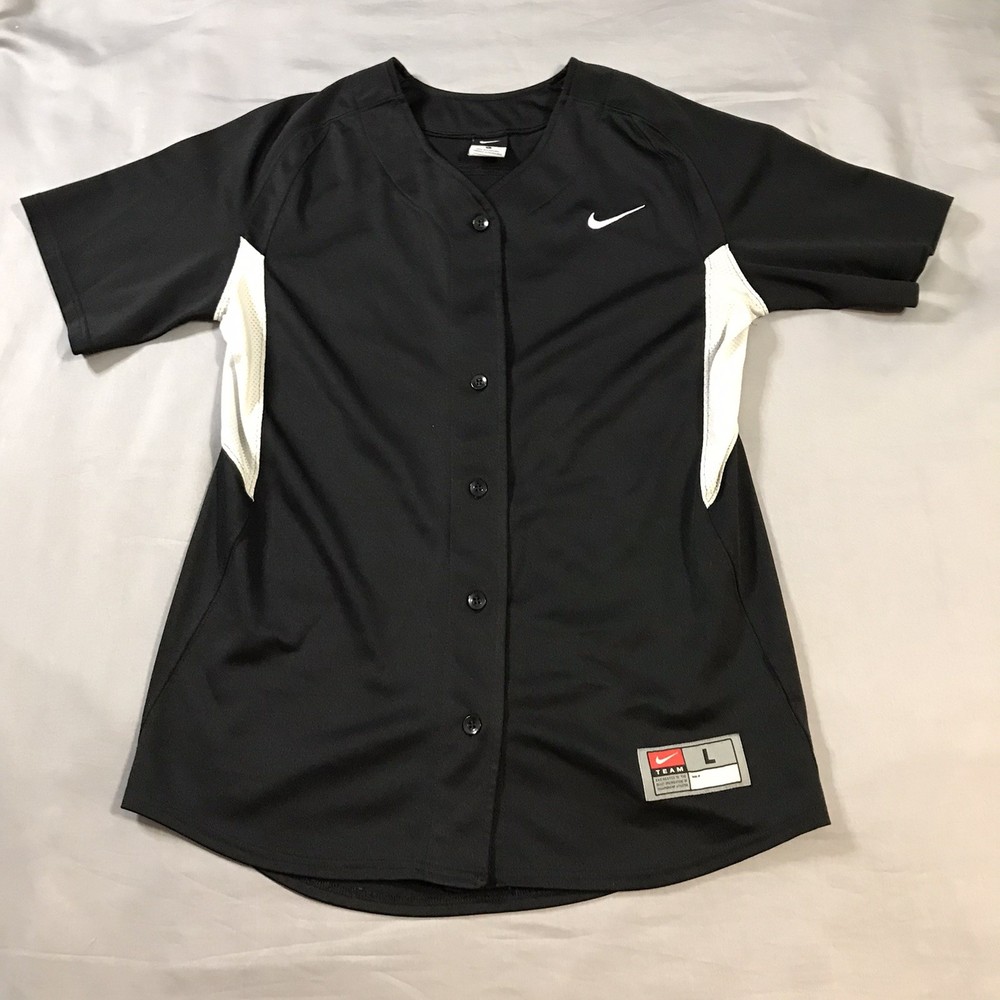 Nike Baseball Jersey Shirt Mens Large Black Button Up Short Sleeve
