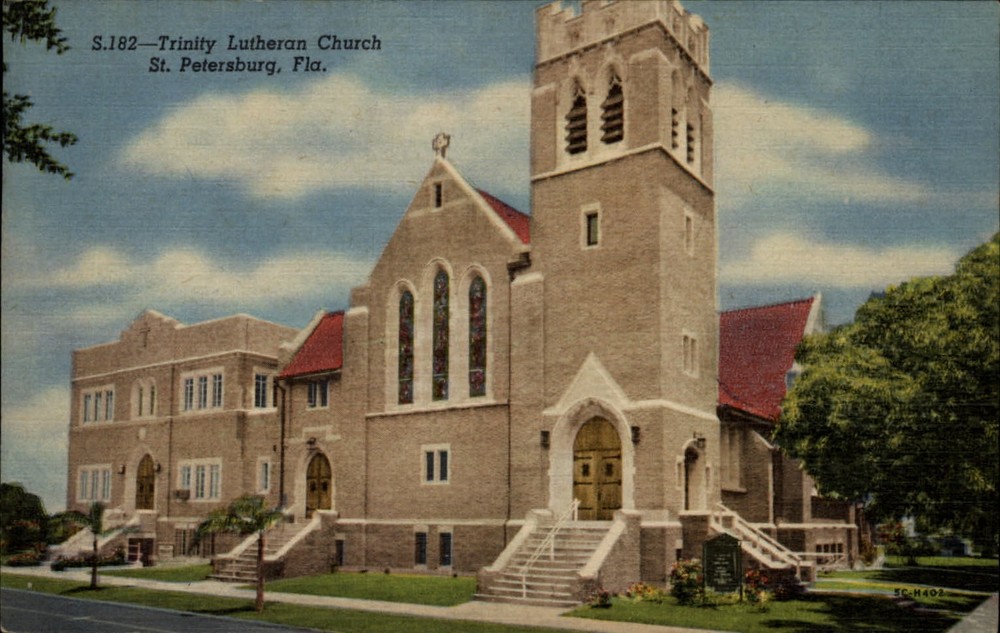 St Petersburg Florida Trinity Lutheran Church stained glass ~ 1940s linen