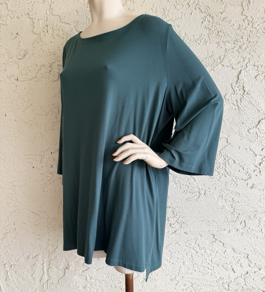 EILEEN FISHER Jersey Oversized Tunic Top Blouse Teal Blue High Low Hem Size XL
