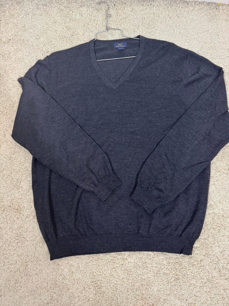 Brooks Brothers V-Neck Sweater Merino Wool Blend Long Sleeve Charcoal Size XL