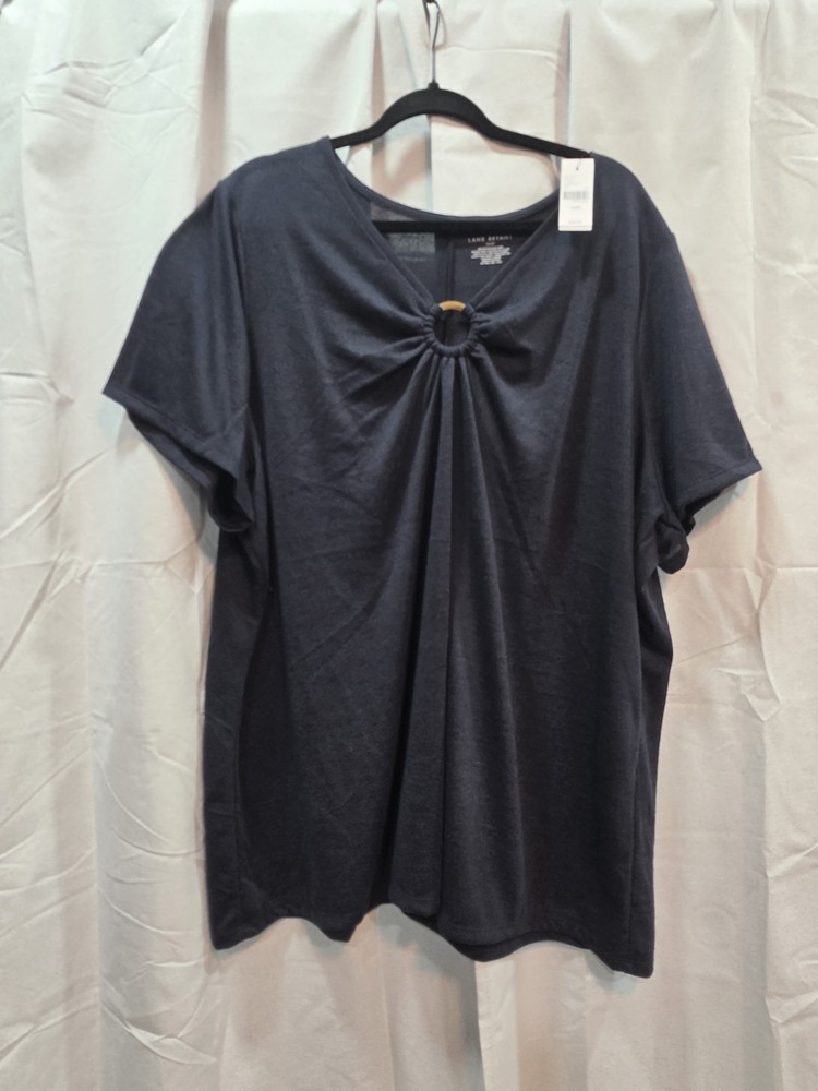 Lane Bryant Illusion Collection Dark Blue Short Sleeve Blouse Size 26/28