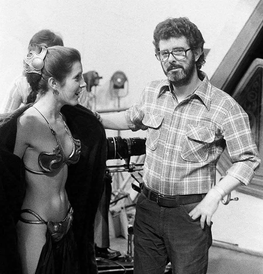GLOSSY PHOTO PICTURE 4x6 Carrie Fisher George Lucas Black And White