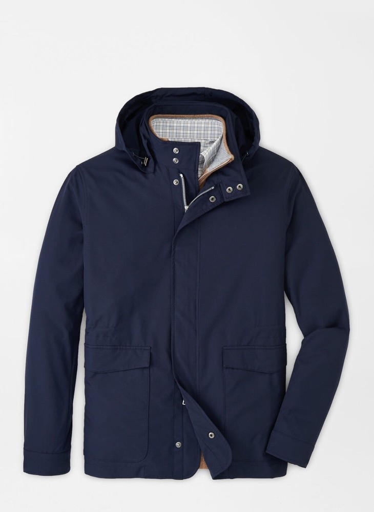 $595 Peter Millar Crown Crafted Discovery Field Jacket Birch Hooded Coat Navy XL