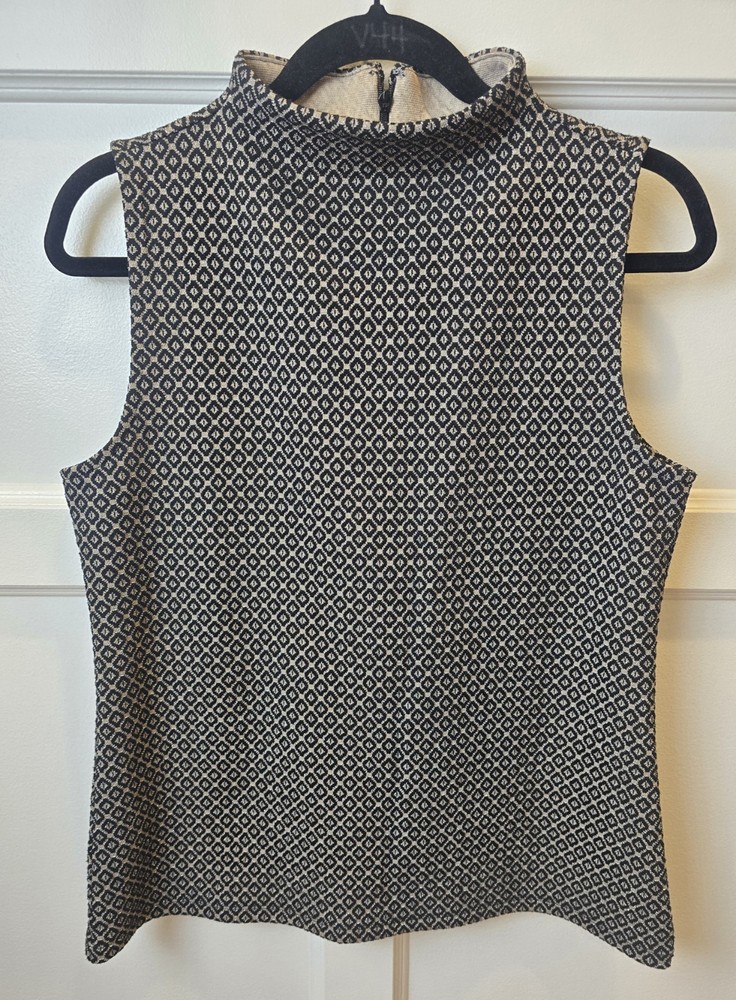 Ann Taylor Sleeveless Shell Top Black and Tan Print Sz M