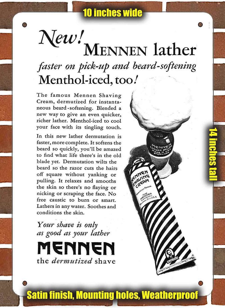 Metal Sign - 1928 Mennen Shaving Cream- 10x14 inches