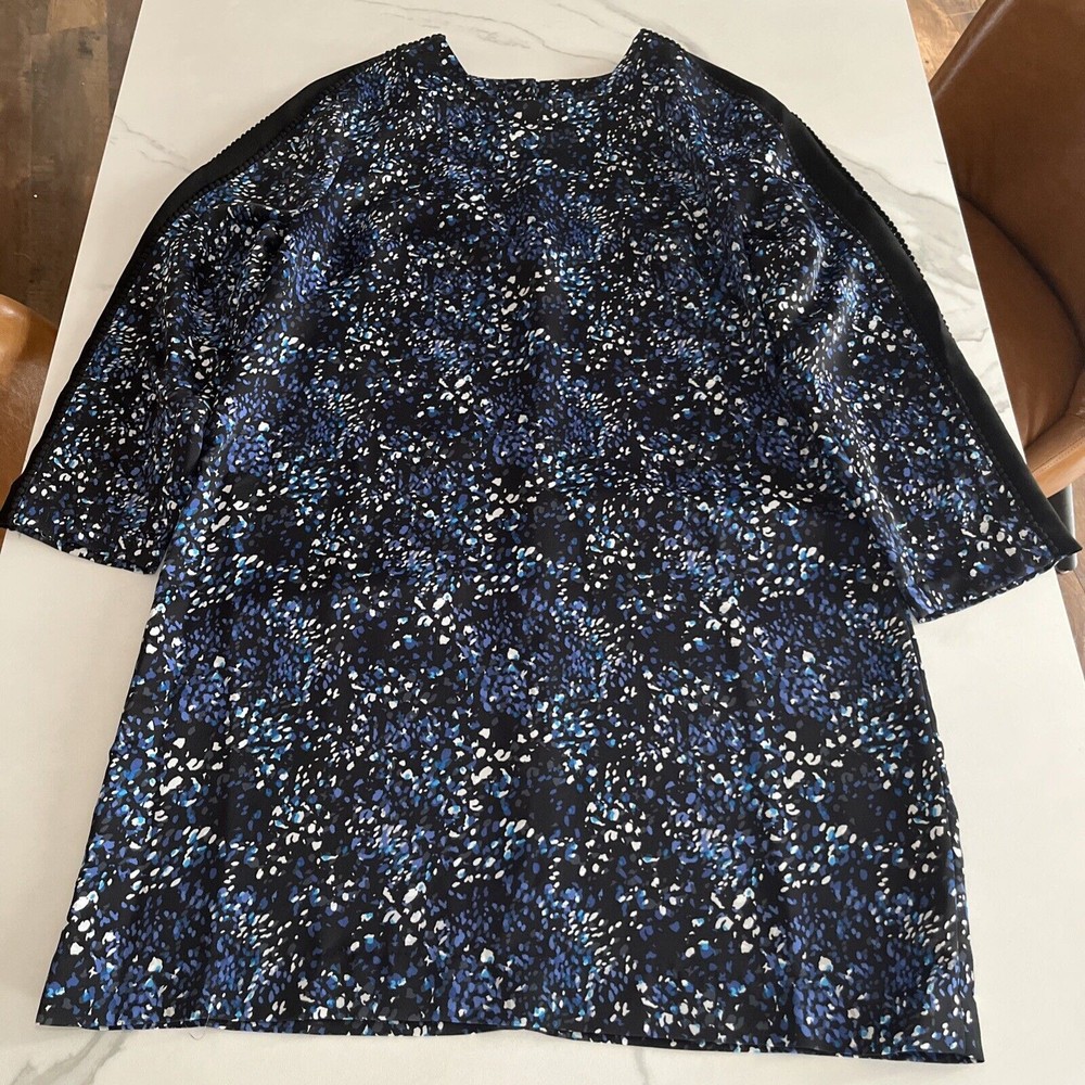 Banana Republic Womens Knee Shift Dress Size 12 Long Sleeve Blue Black White EUC