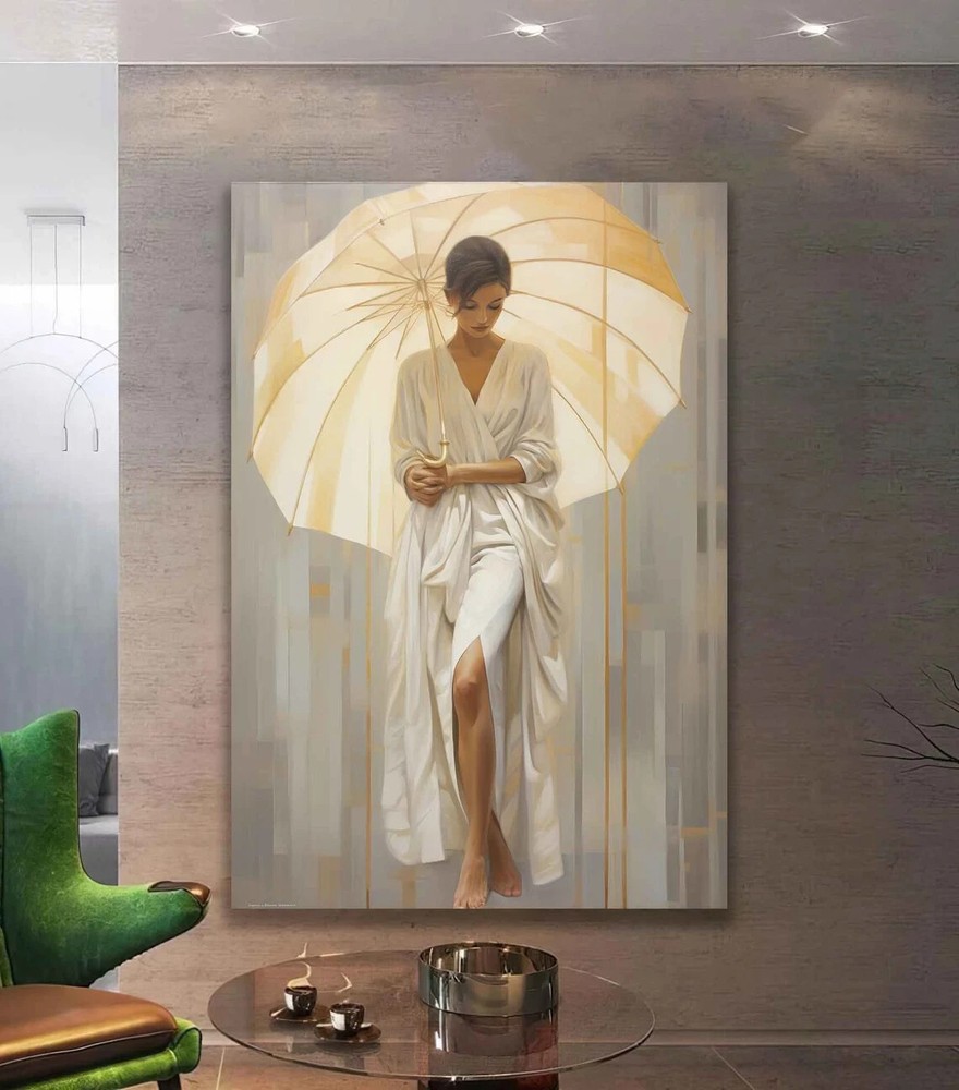Abstract Woman with Umbrella 90*120cm Canvas Unframed Print Australian Wall Art-image