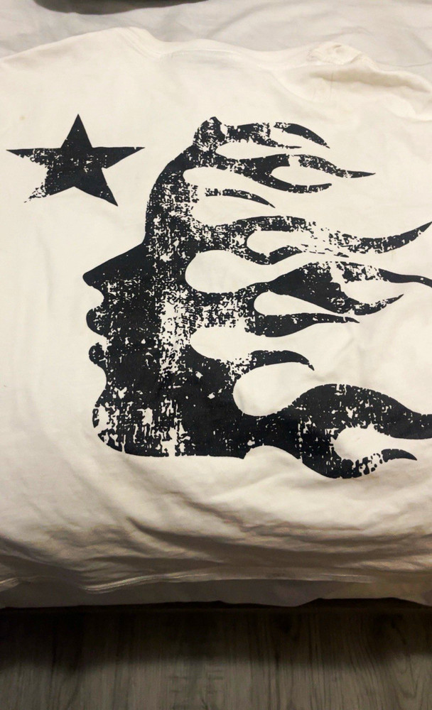 Hellstar Men's White Graphic Print Logo Crew Neck Cotton T-Shirt Size M