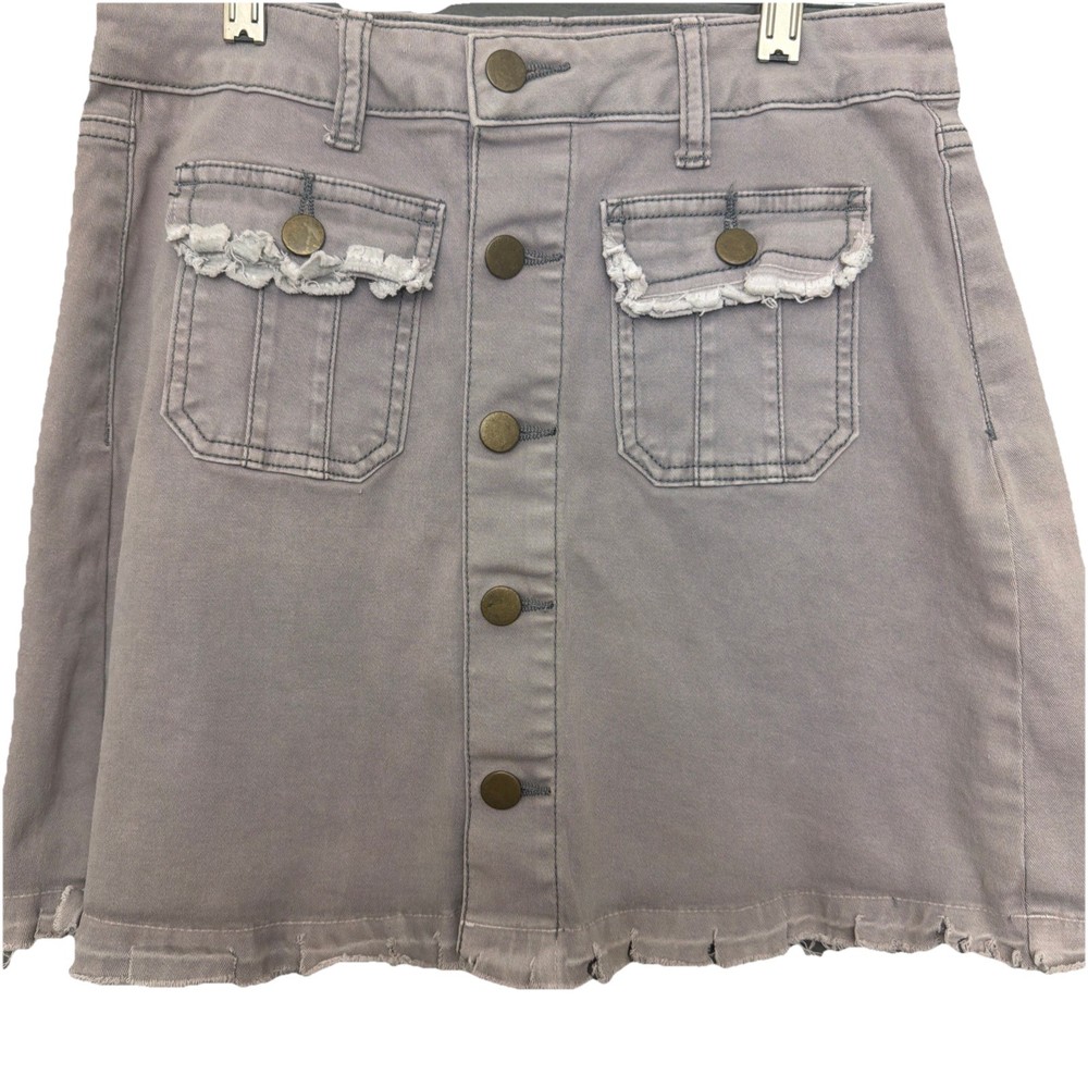 Altar’d State Distressed Jean Skirt Womens XS MiniSkirt Button Soft Grunge Boho