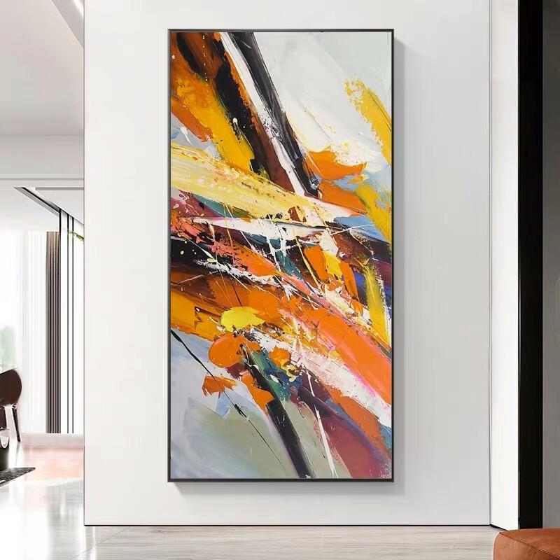Pure Hand painted Oil Painting Orange Modern Abstract Corridor Decoration