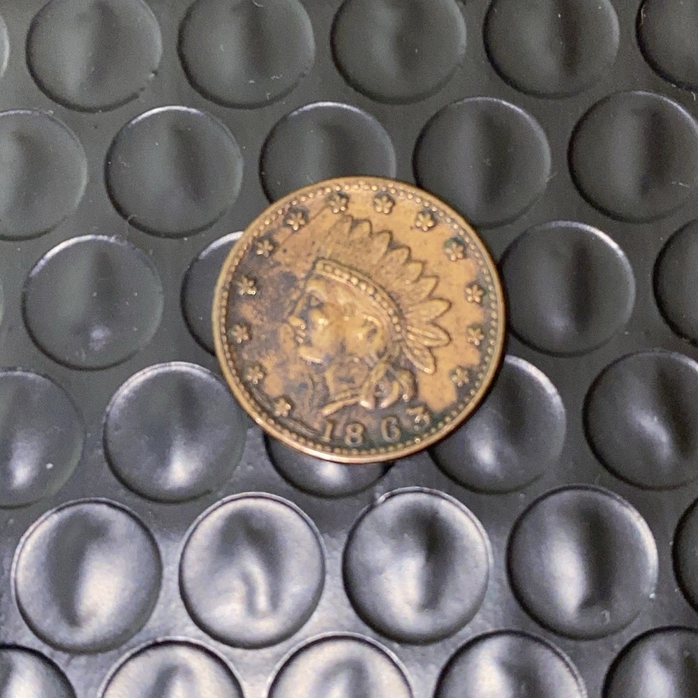 1863 Civil War Token Indian Head with Drums Flags Cannons Union Patriotic