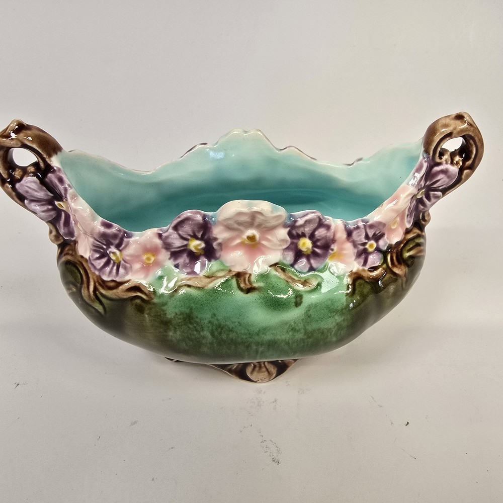 European Majolica/Faience Art Nouveau Pottery Small Vase/Planter Pot/Open Salt