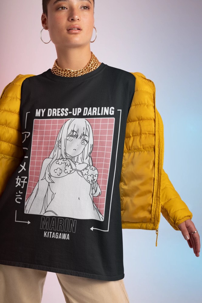 Anime My Dress Up Darling Shirt Marin Kitagawa Black T Shirt #1