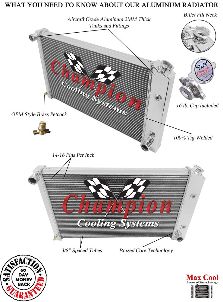 Ace Champion 2 Row Radiator for 1970 - 1981 Pontiac Firebird Trans Am V6, V8 Eng