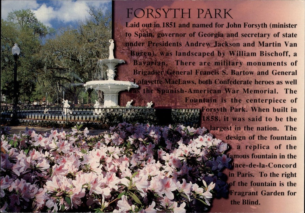 Forsythe Park Savannah Georgia fountain azaleas ~ vintage postcard