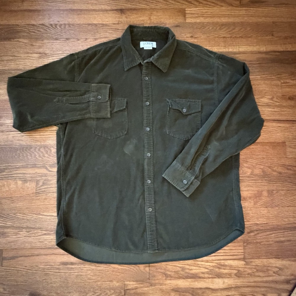 J Crew XL Forrest Green Long Sleeve Men's Corduroy Shirt. Button Front
