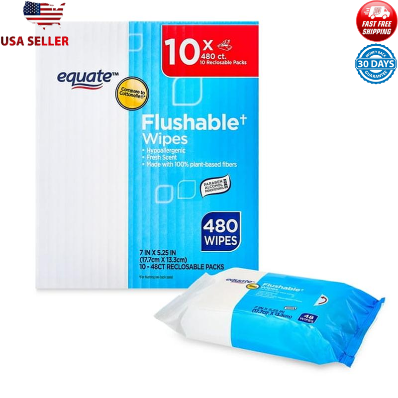 Hypoallergenic Flushable Wipes 480 Total Soft Fresh Scent Resealable Packs New