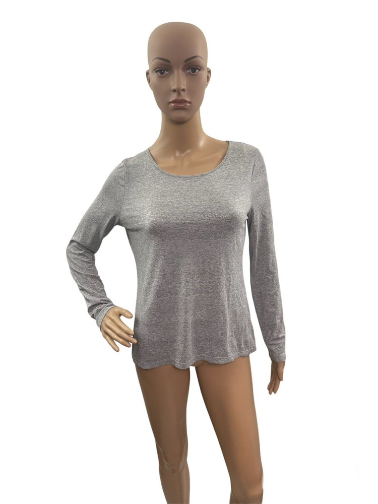 Talbots Women’s Size SP Long Sleeve Round Neck Gray Metallic Tee