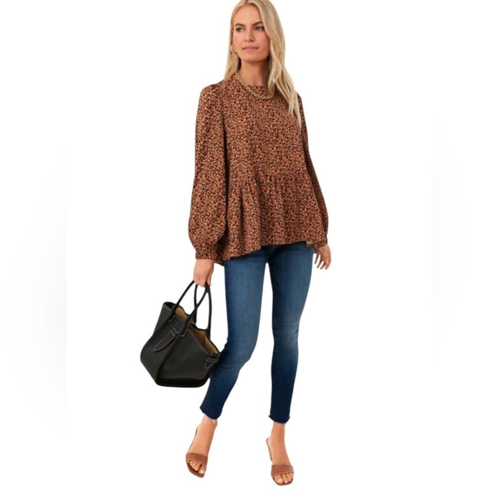 POMANDER PLACE Tuckernuck Leopard Carlota Peplum Blouse Womens Size XS