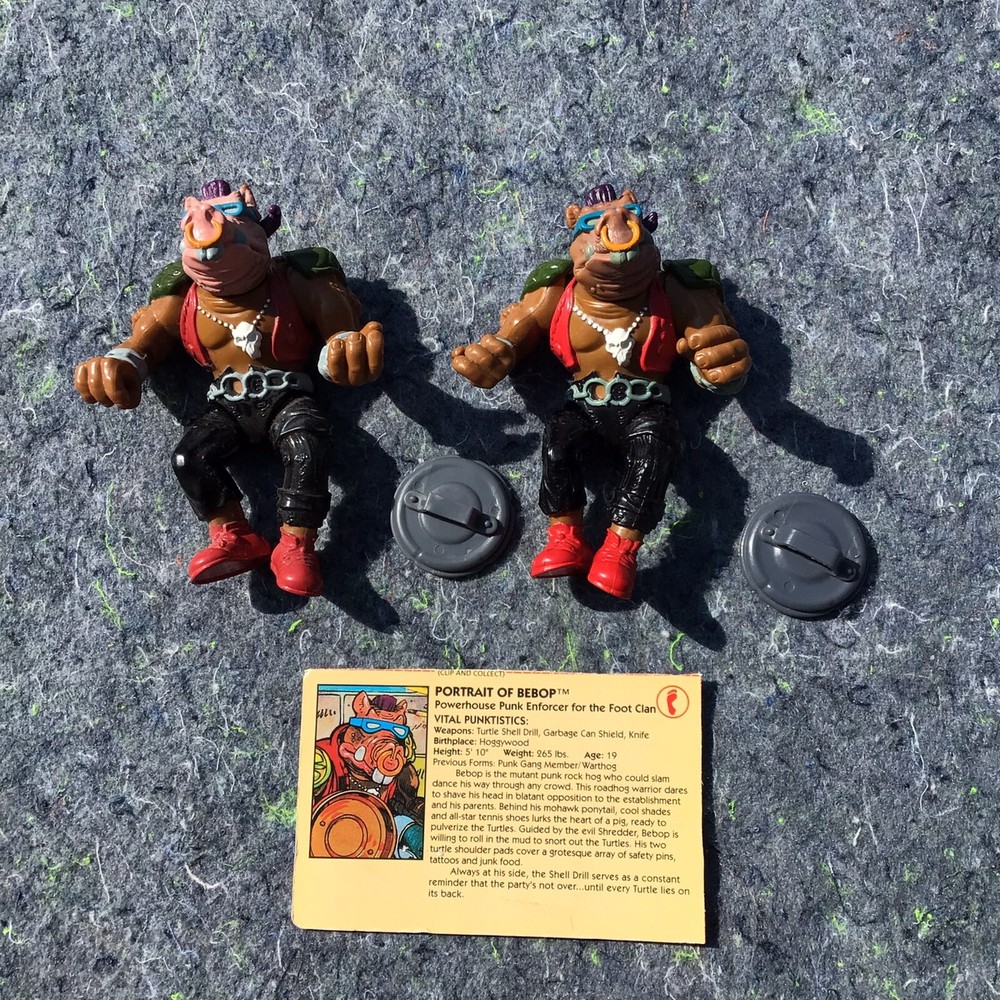 (Lot Of 2) Vint 1988 Playmate Teenage Mutant Ninja Turtles BeBop Pig + 1 Card