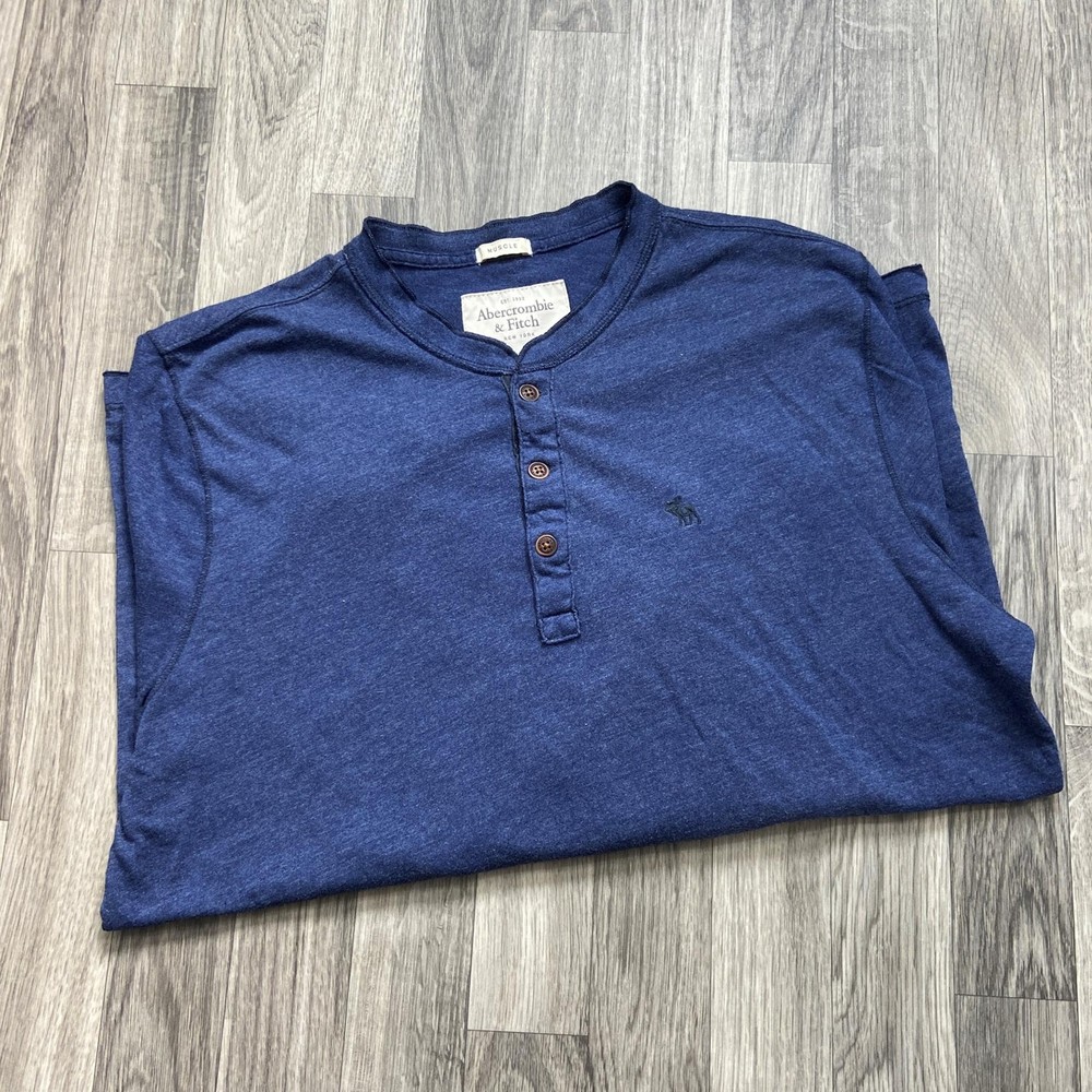 ABERCROMBIE & FITCH Muscle Button Front Blue Long Sleeve Shirt Men's Size Large