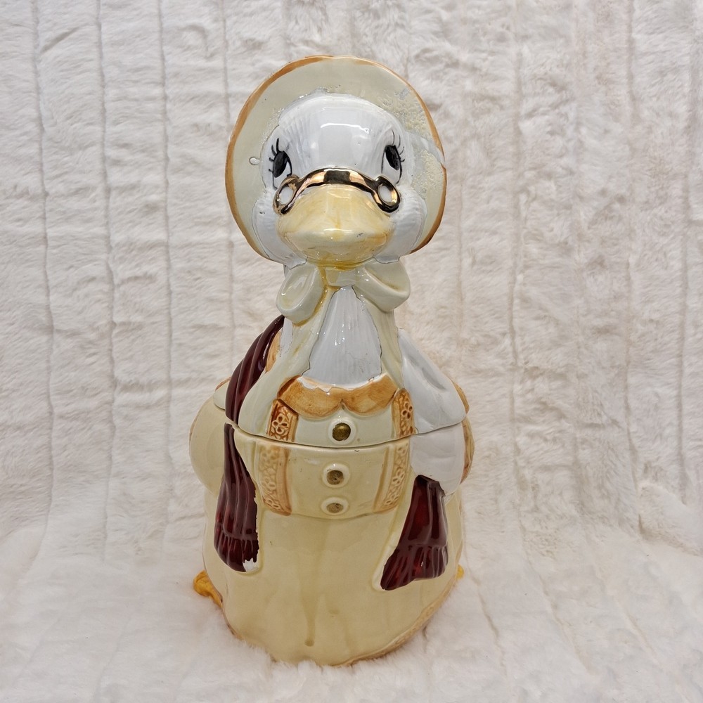 Vintage Mother Goose Duck Cookie Jar Ceramic Kitchen Collectible Cottage Decor