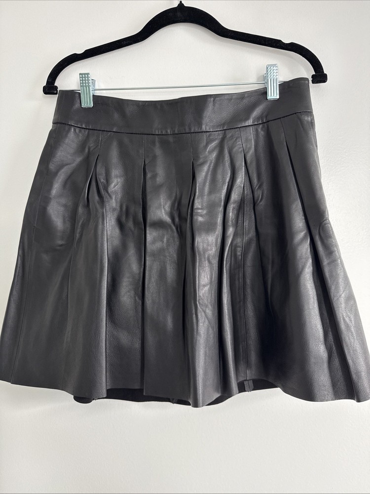 Banana Republic Pleated Black Lambskin Leather Grunge Whismigoth Mini Skirt 6